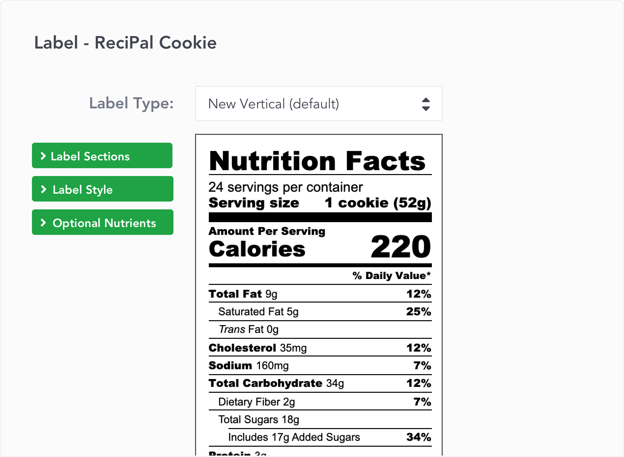 Create & Generate Nutrition Labels